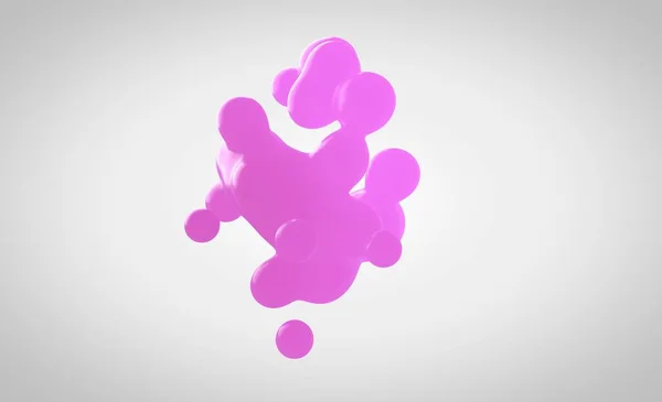 粉色塑料皮球在3D 小滴从液体球体中分离出来 并在白色的背景上连接在一起 液态分子在3D中衰变 — 图库照片