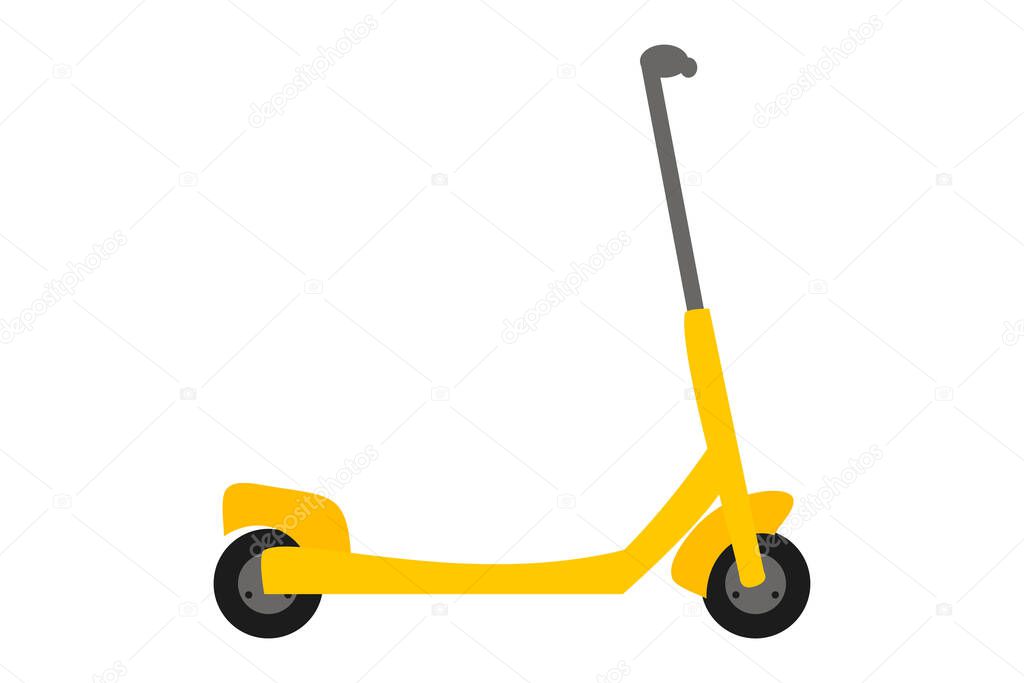 Flat vector illustration of a yellow electric scooter isolated on a white background. Urban eco transport.