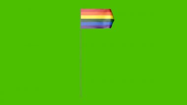 LGBT bayrağı rüzgarda dalgalanıyor. Yeşil ekranda LGBTQ bayrağının 3 boyutlu canlandırması.