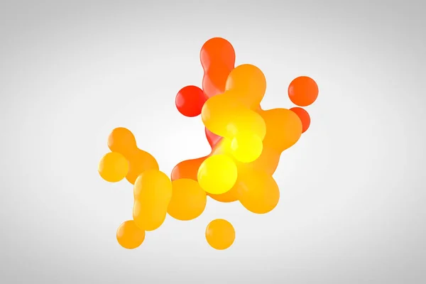 Žlutočervený Plastový Metabolit Malé Kapky Jsou Odděleny Tekuté Koule Spojeny — Stock fotografie