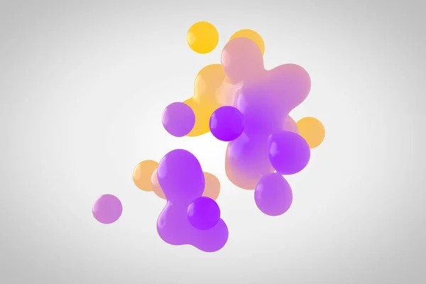 Фиолетово Желтый Пластиковый Метабалл Небольшие Капли Отделяются Жидкой Сферы Соединяются — стоковое фото