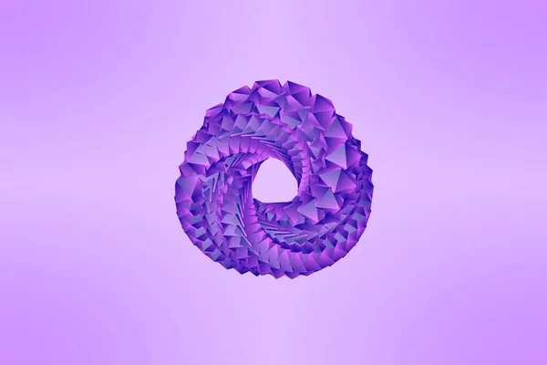 3D çizim, dijital illüstrasyon, çokyüzlülerin mor üçgen halkası. Kristal arkaplan, geometrik çokgen yapı, modern asgari konsept.