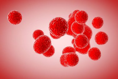 Kırmızı elastik metaforun 3 boyutlu hali. Küçük moleküller sıvı küreden ayrılır ve birbirlerine bağlanırlar. Virüs molekülü 3 boyutlu olarak çürüyor. Mikroskop altında bakteriler. Makro dünya yakın çekim