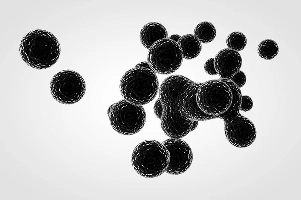 Siyah elastik metaforun 3 boyutlu hali. Küçük moleküller sıvı küreden ayrılır ve birbirlerine bağlanırlar. Virüs 3 boyutlu olarak çürüyor. Mikroskop altında bakteriler. Makro dünya yakın çekim