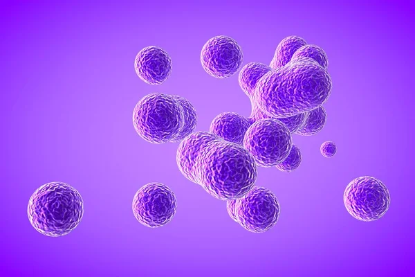 紫色弹性体在3D 小分子与液体球分离并结合在一起 在3D分解的病毒呈现 显微镜下的细菌 宏观世界特写 — 图库照片