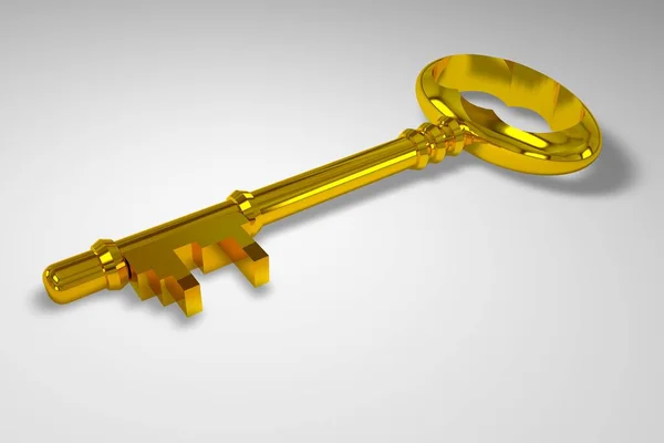 Altın metal anahtar beyaz arka planda izole edilmiş. 3d resimleme.