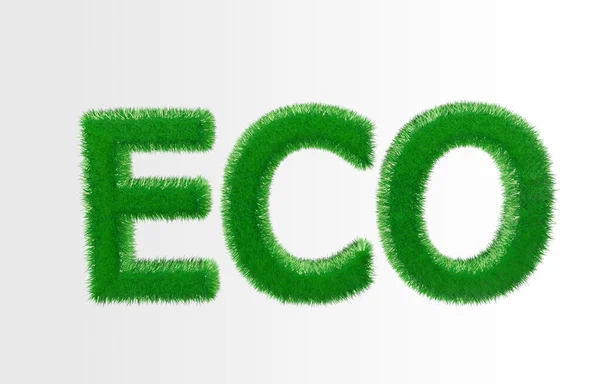 Nápis Eco Zelené Trávy Izolované Bílém Pozadí Ekologický Koncept Vykreslování — Stock fotografie