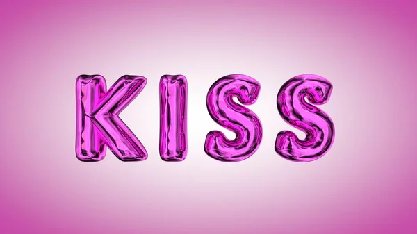 Inscription Kiss Made Pink Inflatable Balloons Isolated Pink Background Helium — Stock Photo, Image