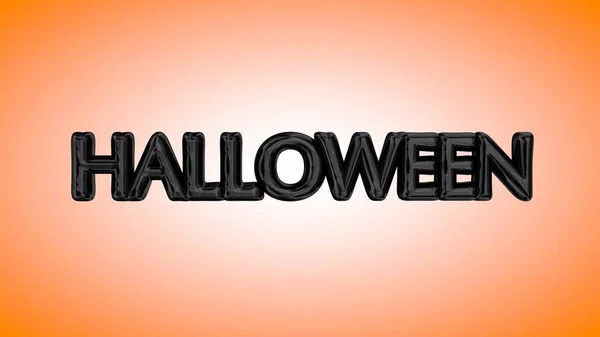 Inscription Halloween Černých Nafukovacích Balónů Izolovaných Oranžovém Pozadí Helium Fólie — Stock fotografie