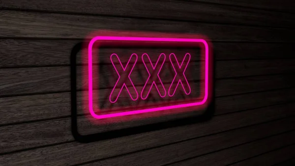 X X X pink neon fluorescent tubes signs on wooden wall. 3D rendering, illustration, poster, banner. Inscription, concept on gray wooden wall background.