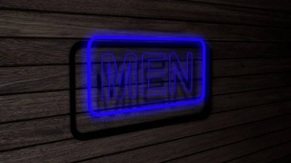 Мужчины Синего Цвета Неоновые Флуоресцентные Трубки Знаки Деревянной Стене Рендеринг — стоковое фото