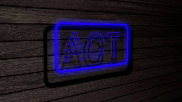 Akt Niebieski Kolor Neon Lampy Fluorescencyjne Znaki Drewnianej Ścianie Renderowanie — Zdjęcie stockowe