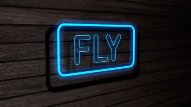 Tahta duvarda neon floresan borular uçuşuyor. 3 boyutlu çizim, illüstrasyon, poster, afiş. Yazı, gri ahşap duvar arkaplanı kavramı.