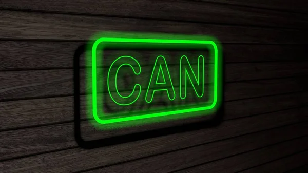 Ahşap duvarda yeşil renkli neon floresan tüpleri olabilir mi? 3 boyutlu çizim, illüstrasyon, poster, afiş. Yazı, gri ahşap duvar arkaplanı kavramı.