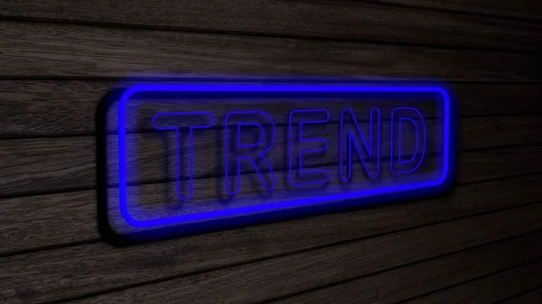 Trend Niebieski Kolor Neon Lampy Fluorescencyjne Znaki Drewnianej Ścianie Renderowanie — Zdjęcie stockowe