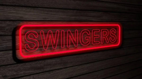 Swingersi Czerwony Kolor Neon Lampy Fluorescencyjne Znaki Drewnianej Ścianie Renderowanie — Zdjęcie stockowe