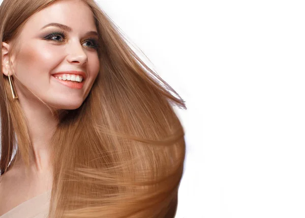 Schöne Blonde Mädchen Mit Einem Perfekt Glatten Haar Klassisches Make — Stockfoto