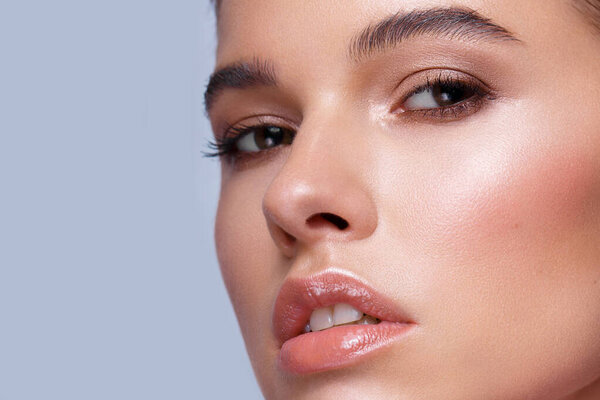 Beautiful fresh girl with classic make-up, smooth hair. Beauty face.