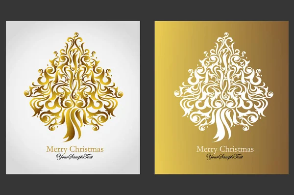 Χριστουγεννιάτικη Κάρτα Σχεδιασμό Διακοσμητικά Χριστουγεννιάτικο Δέντρο Εικονογράφηση — Διανυσματικό Αρχείο