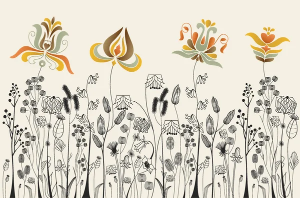Blommor Bakgrund Unika Blommor Och Örter Illustration — Stock vektor