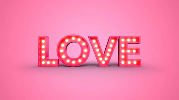 Love Word Render Neon Iluminated Pink Dark Brick Wall — Photo