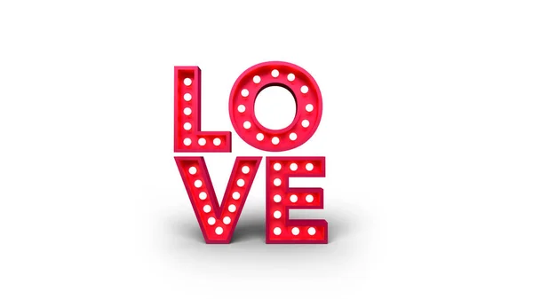 Aşk sözcüğü koyu tuğla duvarda 3D aydınlandı