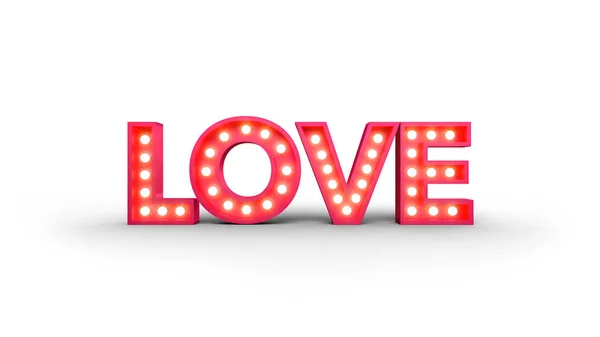 Love Word Render Neon Iluminato Parete Mattoni Scuri — Foto Stock