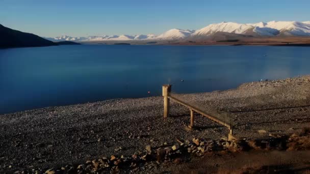 Vista Aérea Panorâmica Lago Tekapo Ilha Sul Nova Zelândia — Vídeo de Stock