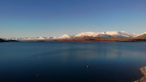 Vista Aérea Panorâmica Lago Tekapo Ilha Sul Nova Zelândia — Vídeo de Stock