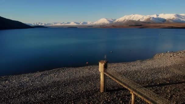 Vista Aérea Panorâmica Lago Tekapo Ilha Sul Nova Zelândia — Vídeo de Stock