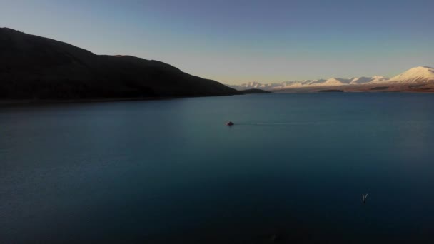 Vista Aérea Panorâmica Lago Tekapo Ilha Sul Nova Zelândia — Vídeo de Stock