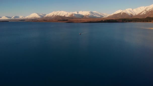 Vista Aérea Panorâmica Lago Tekapo Ilha Sul Nova Zelândia — Vídeo de Stock