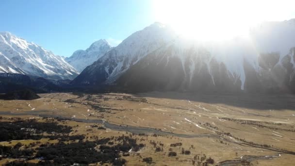 新西兰库克山或青崎山的风景鸟瞰 — 图库视频影像