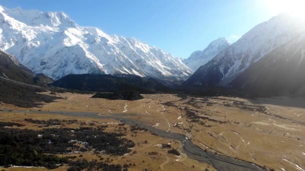 Yeni Zelanda Daki Cook Dağı Veya Aoraki Dağı Nın Manzarası — Stok video