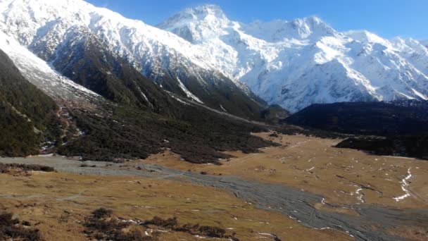 Yeni Zelanda Daki Cook Dağı Veya Aoraki Dağı Nın Manzarası — Stok video