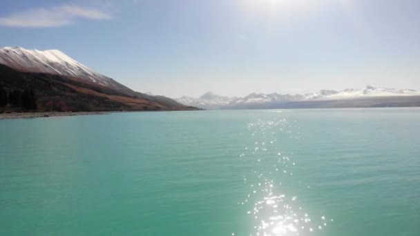 Scénický Letecký Pohled Jezero Pukaki Jižní Ostrov Nový Zéland — Stock video