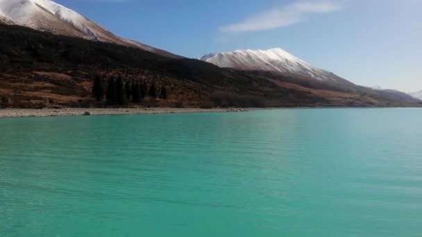 Vista Aérea Panorâmica Lago Pukaki Ilha Sul Nova Zelândia — Vídeo de Stock