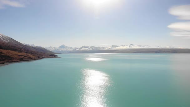 Vista Aérea Panorâmica Lago Pukaki Ilha Sul Nova Zelândia — Vídeo de Stock