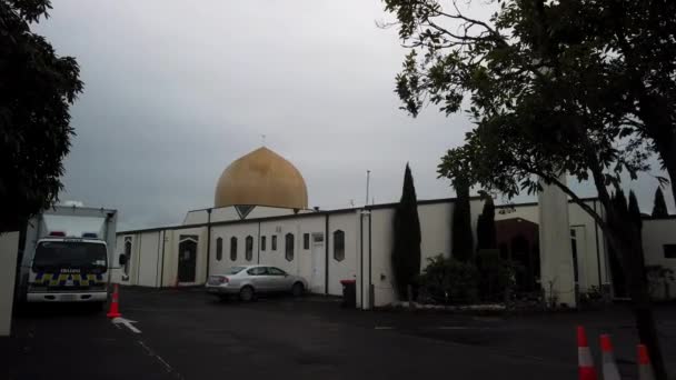 Christchurch Moskee Plaats Waar Waren Twee Opeenvolgende Terroristische Schietpartijen Moskeeën — Stockvideo