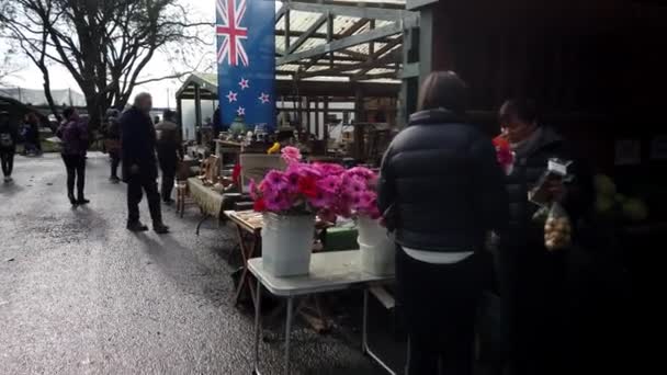 Pasar Minggu Riccarton Adalah Pasar Luar Ruangan Terbesar Selandia Baru — Stok Video