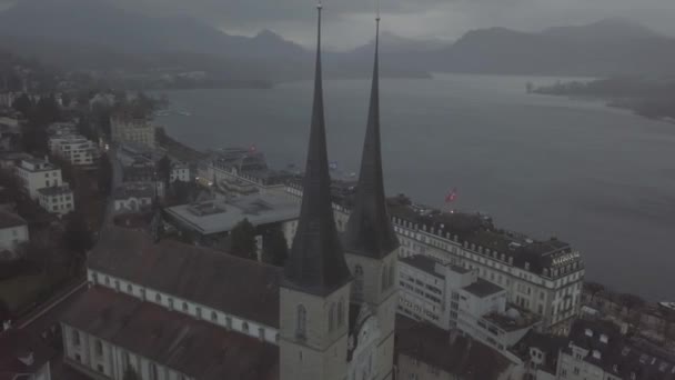 Veduta Aerea Cinematografica Lucerna Lucerna Svizzera Lucerna Una Città Compatta — Video Stock