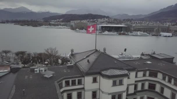 Filmisk Antenn Syn Lucerne Luzern Schweiz Lucerne Kompakt Stad Schweiz — Stockvideo