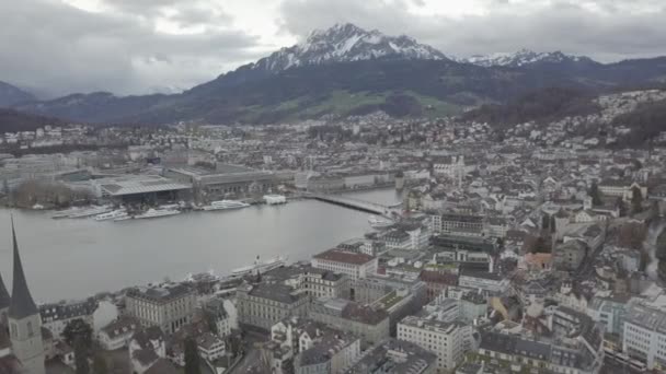 Vista Aérea Cinematográfica Lucerna Luzern Suíça Lucerna Uma Cidade Compacta — Vídeo de Stock