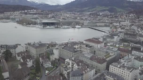 Vista Aérea Cinematográfica Lucerna Luzern Suíça Lucerna Uma Cidade Compacta — Vídeo de Stock