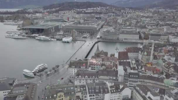 Filmische Luftaufnahme Von Luzern Schweiz Luzern Eine Kompakte Stadt Der — Stockvideo