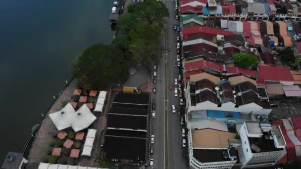 Cinematic Air View Main Bazaar Street Jalan Main Bazaar Kuching — стокове відео