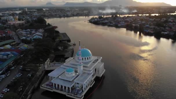 Aerial View Beautiful Floating Mosque Kuching Also Known Masjid India — Stock Video
