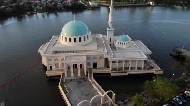Pemandangan Udara Yang Indah Masjid Mengambang Kuching Atau Juga Dikenal — Stok Video