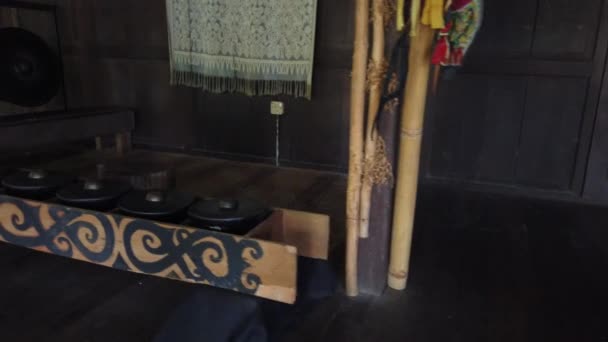 Interior Rumah Kesepian Ibanese Atau Rumah Panjang Iban Desa Kebudayaan — Stok Video