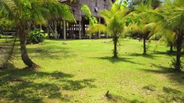 Ibanese Uzunevi 'nin ya da Sarawak Kültür Köyü' ndeki Rumah Panjang iban 'ın içi. Ibanlı insanlar geçmişte kelle avcısı olarak bilinirlerdi.